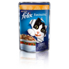 Felix (Фелікс) Консервований порційний повнораціонний корм для дорослих котів з куркою та томатами. Шматочки у желе 100 г